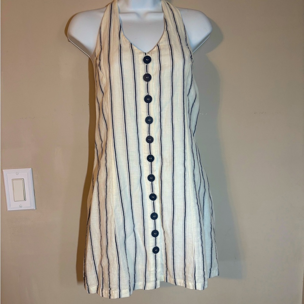 NWT! Striped Mini Halter Dress with Black Buttons